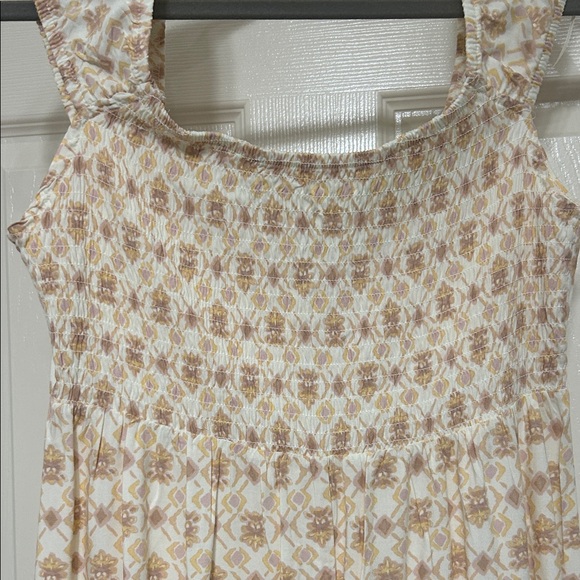 Pink Rose Sleeveless Midi Dress in Cream Lilac Tan Smocked Lightweight Spring S - Picture 13 of 16